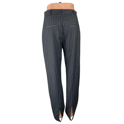 Isalis Women's Gray Striped High Rise Straight Relaxed Trousers Pants Size S