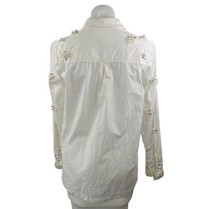 Anthropologie Maeve Women's White Beaded Long Sleeve Button Down Shirt Top XS