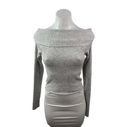 Princess Polly Women's Gray Ribbed Off the Shoulder Long Sleeve Sweater Top S/M