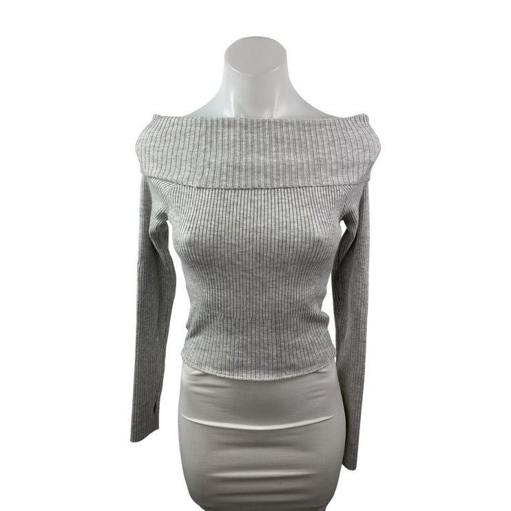Princess Polly Women's Gray Ribbed Off the Shoulder Long Sleeve Sweater Top S/M