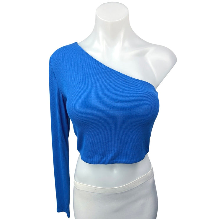 Revolve x Superdown Karol Blue One Shoulder Long Sleeve Ribbed Crop Shirt Top M