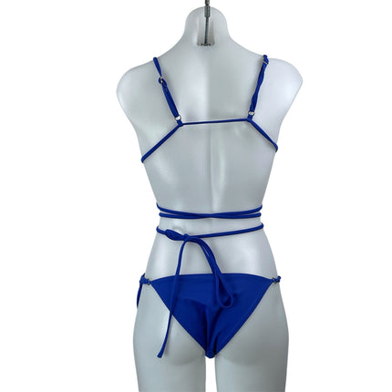 PALM Womens Blue Triangle Strappy Tie Two Piece Bikini Swimsuit Swimwear Size 2