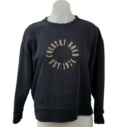 Country Road Women's Black Logo Long Sleeve Crew Neck Sweatshirt Top Size S