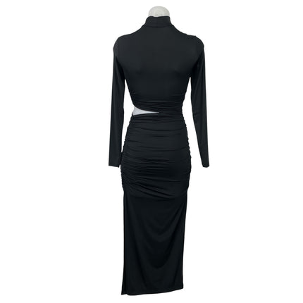 Zara Women's Black Long Sleeve Cutout Waist Mock Neck Maxi Bodycon Dress Size 2