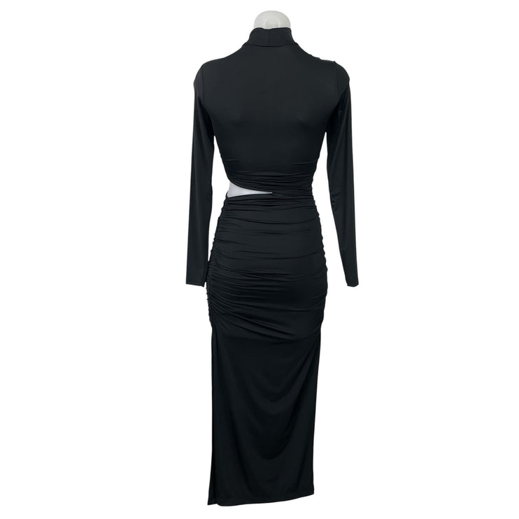 Zara Women's Black Long Sleeve Cutout Waist Mock Neck Maxi Bodycon Dress Size 2