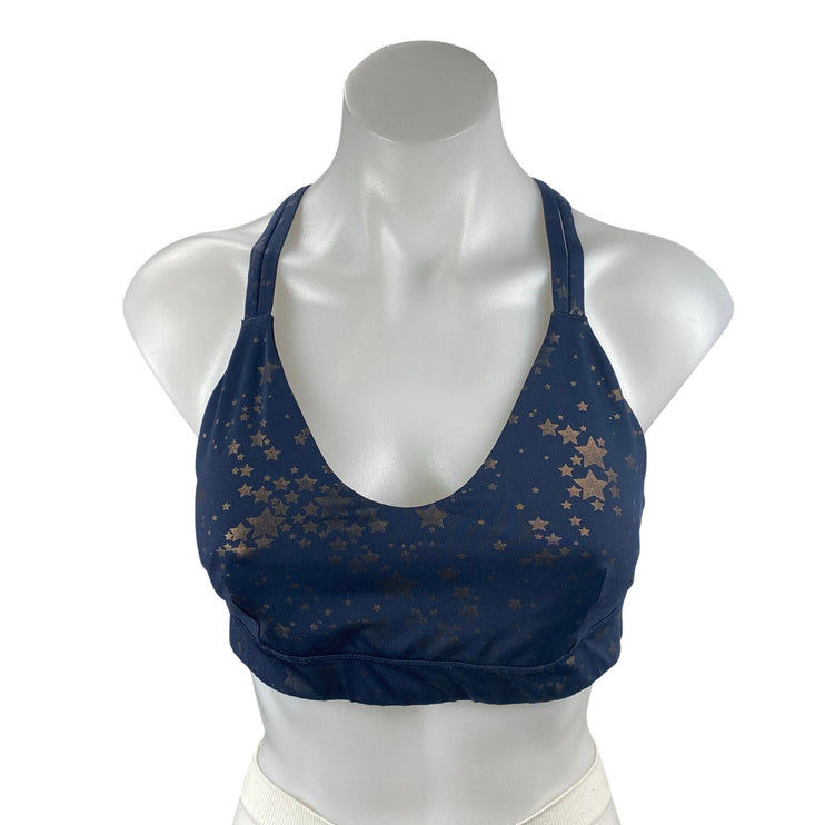 JoyLab Womens Navy Blue Starry Stars Strappy Yoga Athletic Sports Bra Crop Top L