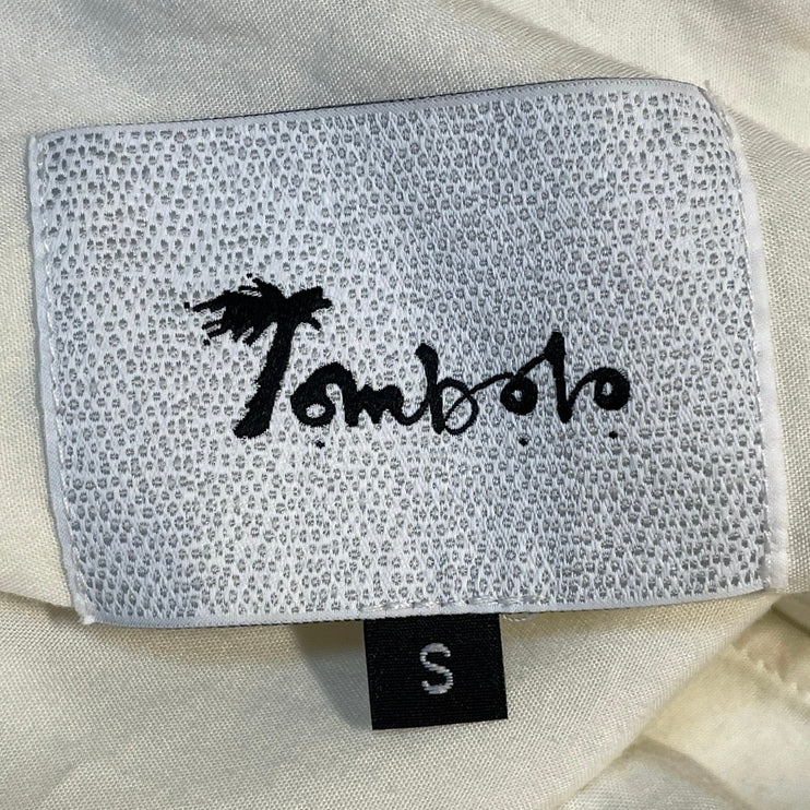 Tombolo Men's White Beige Embroidered Short Sleeve Button Down Shirt Top Size S