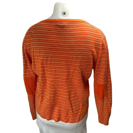 J.Crew Coral White Striped Wool Long Sleeve Button Down Cardigan Sweater Top XL