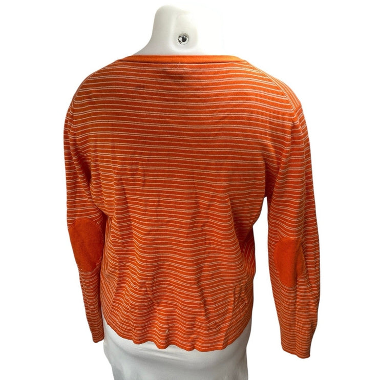 J.Crew Coral White Striped Wool Long Sleeve Button Down Cardigan Sweater Top XL