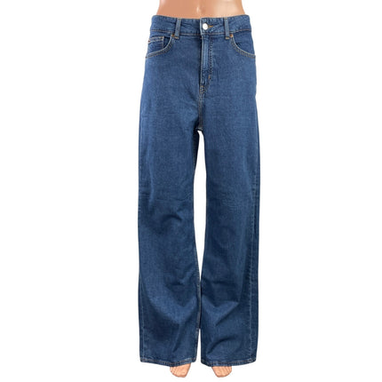H&M Women's Blue High Rise Medium Wash Wide Leg Baggy Palazzo Denim Jeans Size 8