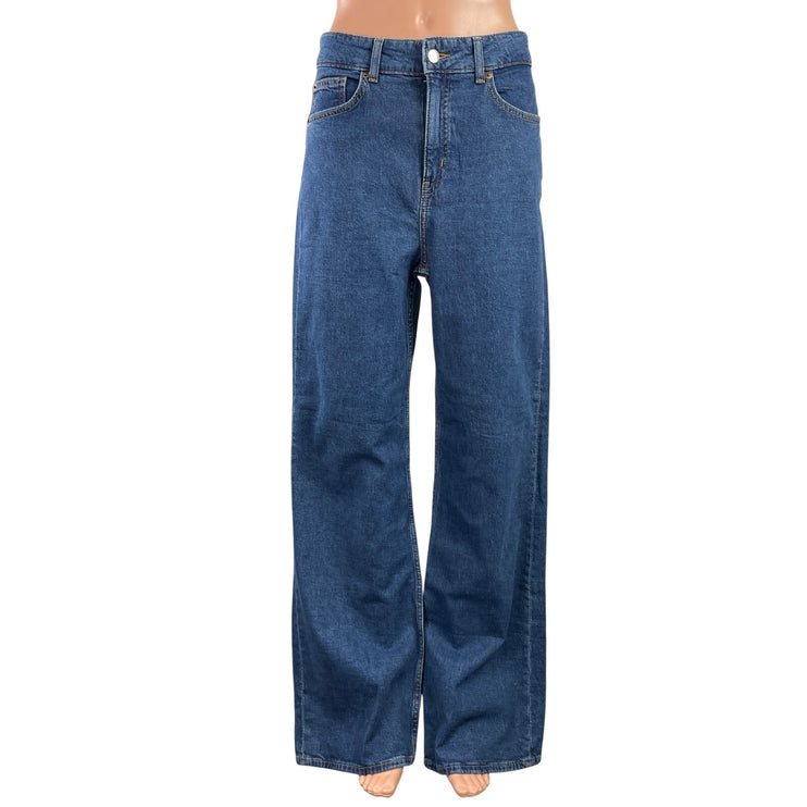 H&M Women's Blue High Rise Medium Wash Wide Leg Baggy Palazzo Denim Jeans Size 8