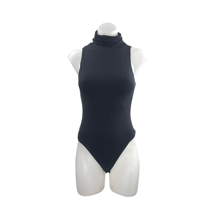 Aritzia Babaton Black Turtleneck Sleeveless Thong Slim Tank Bodysuit Top Size S