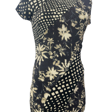 Urban Outfitters Nina Black Floral Short Sleeve Spliced Bodycon Mini Dress Sz S