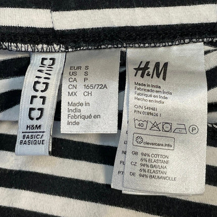 H&M Women's Black White Striped High Waisted Tennis A Line Mini Skirt Size S
