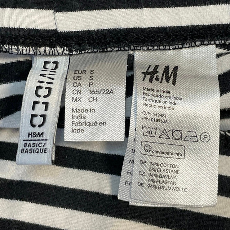 H&M Women's Black White Striped High Waisted Tennis A Line Mini Skirt Size S