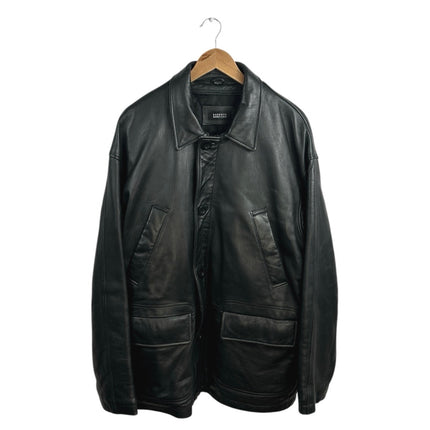 Barneys New York Men's Black Leather Pockets Button Down Moto Coat Jacket Size L