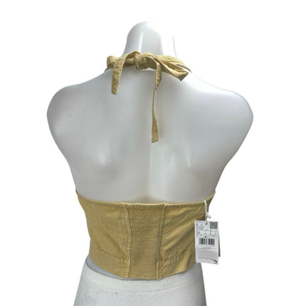 NEW MNG Mango Yellow Sleeveless Halter Tie Knot Open Back Vest Crop Top Size XS