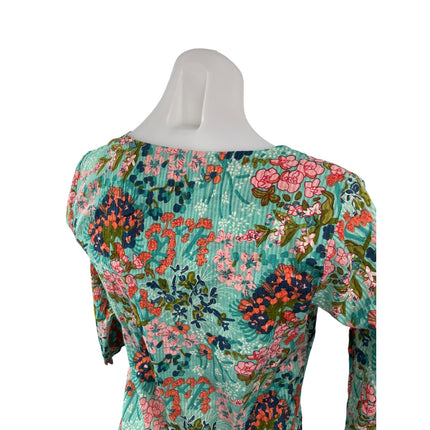 Fabindia Women's Multicolor Floral 3/4 Sleeve Midi Ethnic Kurta Shirt Dress XS