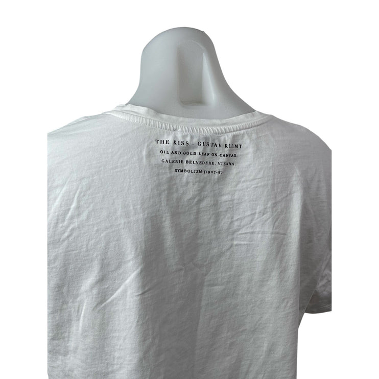 Zara Women's White The Kiss Klimt Painting Short Sleeve T Shirt Tee Top Size S