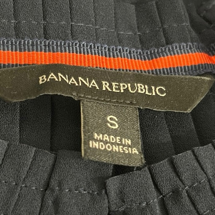 Banana Republic Navy Blue Sleeveless Pleated Mock Neck Ruffle Blouse Top Size S