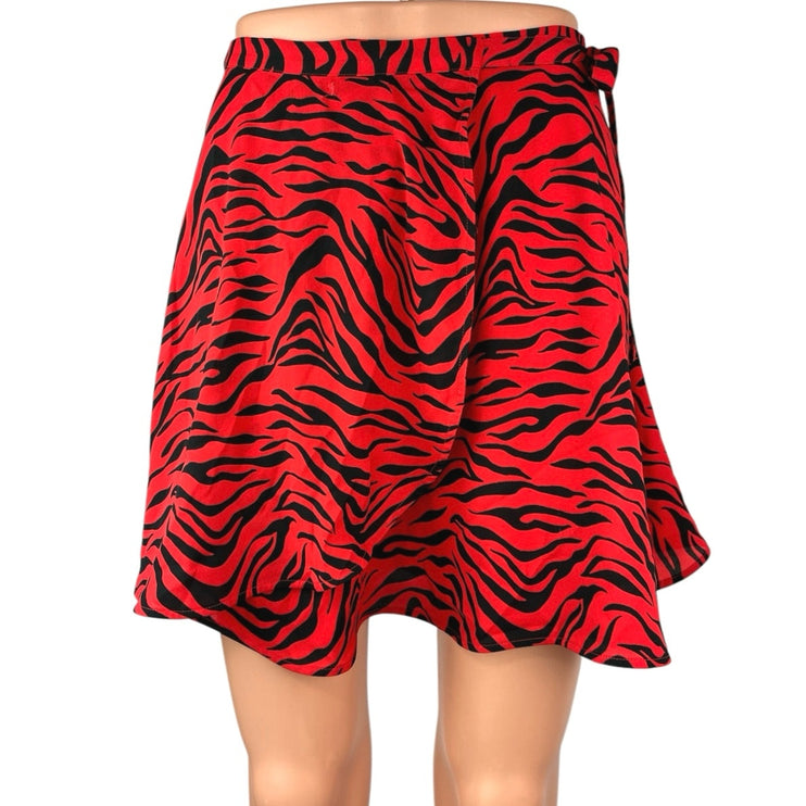 Aritzia Sunday Best Red Black Zebra High Waisted A Line Wrap Mini Skirt Size 0