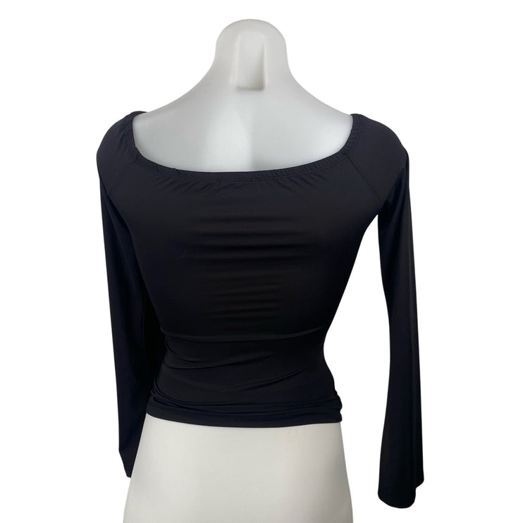 Princess Polly Women's Black Long Bell Sleeve Cutout Tie Knot Blouse Top Size 2