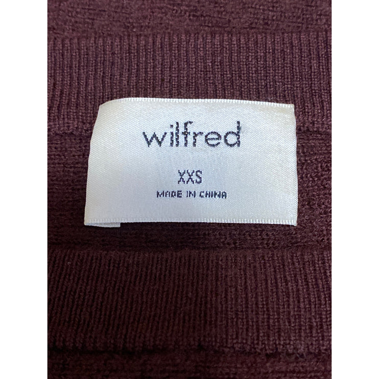 Aritzia Wilfred 100% Merino Wool Brown Knit Long Sleeve Crop Sweater Top Sz XXS