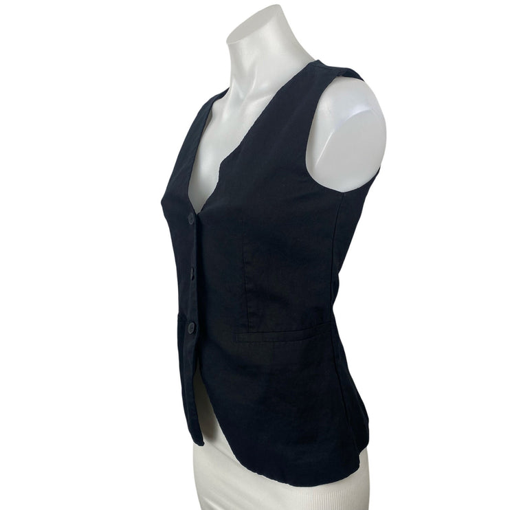 GAP Black Linen V Neck Sleeveless Tank Waistcoat Longline Suit Vest Top Size XXS