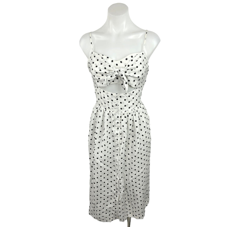 Xhilaration White Polka Dots Cut Out Sleeveless Smocked Sundress Midi Dress Sz M