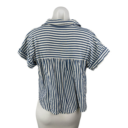 Madewell Hilltop Stripes Collared Short Sleeve Button Up Crop Shirt Blouse Top S