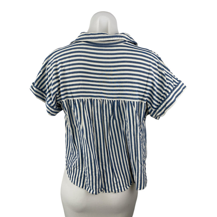 Madewell Hilltop Stripes Collared Short Sleeve Button Up Crop Shirt Blouse Top S