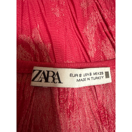 Zara Pink Plisse Textured Crew Neck Short Sleeve Basic Tee T-Shirt Blouse Top S