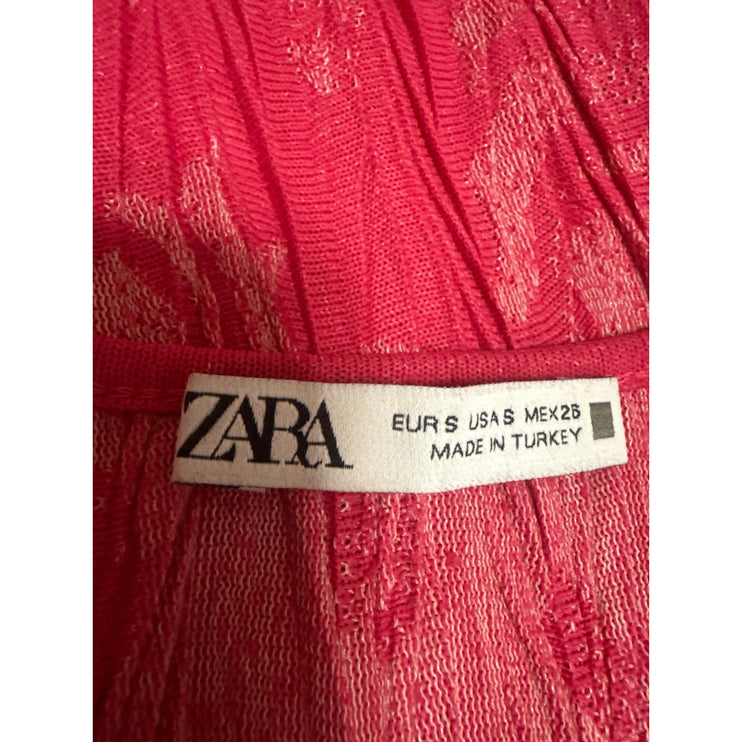 Zara Pink Plisse Textured Crew Neck Short Sleeve Basic Tee T-Shirt Blouse Top S