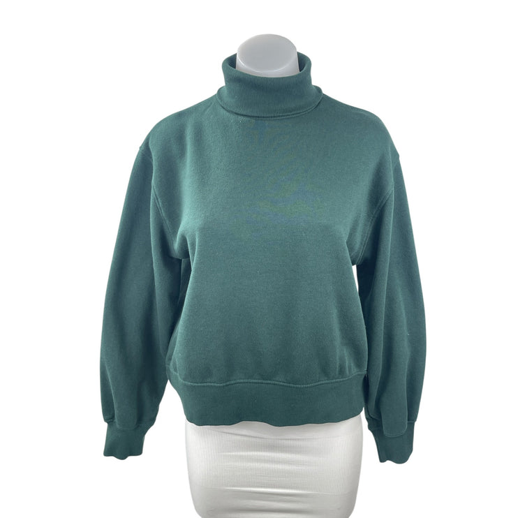 Zara Women's Green Long Sleeve Turtleneck Fleece Sweater Sweatshirt Top Size S