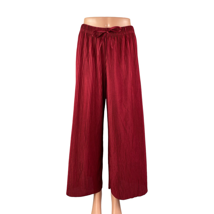 Jon & Anna Women's Red Pleated Plisse High Rise Tie Wide Leg Trousers Pants Sz L