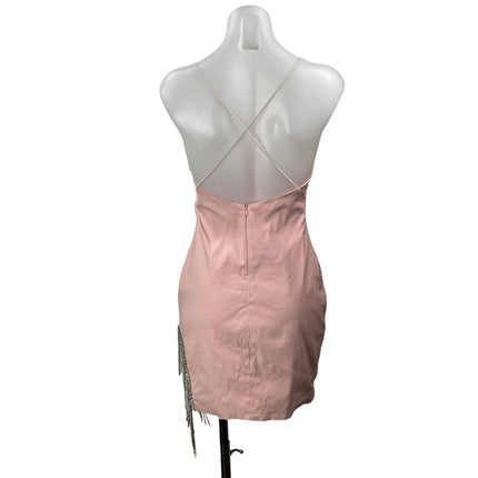 Fashion Nova Pink Peach Sleeveless Cami Scoop Neck Fringe Mini Bodycon Dress M