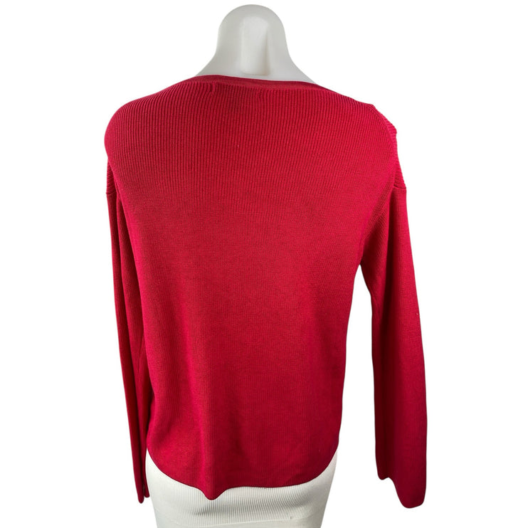 Banana Republic Women's Red Ribbed Knit Long Sleeve Pullover Sweater Top Size XS