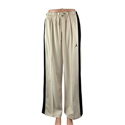 Jordan Womens Beige Black Wide Leg High Rise Workout Athletic Track Pants Size M