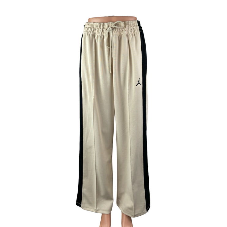 Jordan Womens Beige Black Wide Leg High Rise Workout Athletic Track Pants Size M