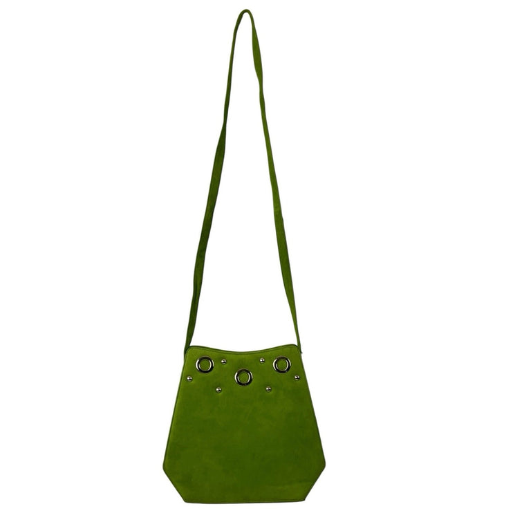 Neiman Marcus Women's Green Suede Vegan Leather Studded Ring Crossbody Bag OS