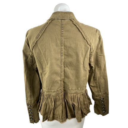Free People Women's Olive Green Ruffle Long Sleeve Army Military Coat Jacket M