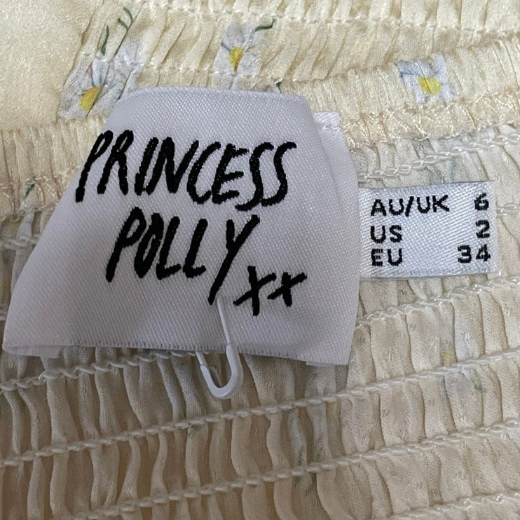 Princess Polly Yellow Daisy Floral Short Puff Sleeve Bustier Corset Crop Top 2