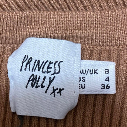 Princess Polly Brown Ribbed Knit Short Sleeve Henley Mini Bodycon Dress Size 4