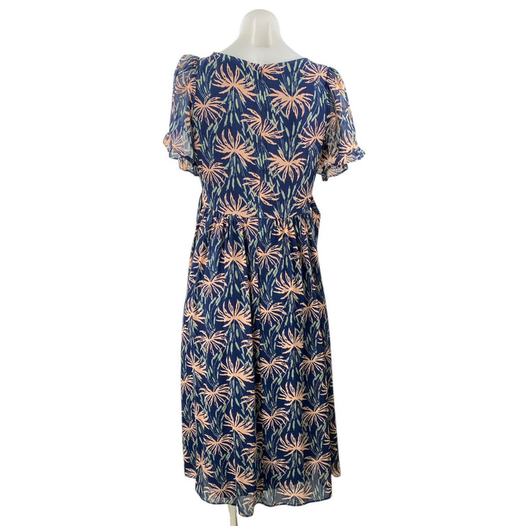 Madewell Multicolor Floral Ruffle Puff Sleeve Square Neck Midi A-Line Dress XS