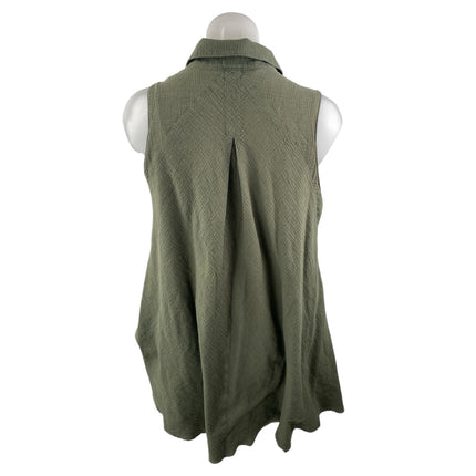 Rachel Roy Women's Green Sleeveless Button Down Swing Shirt Tunic Top Size M