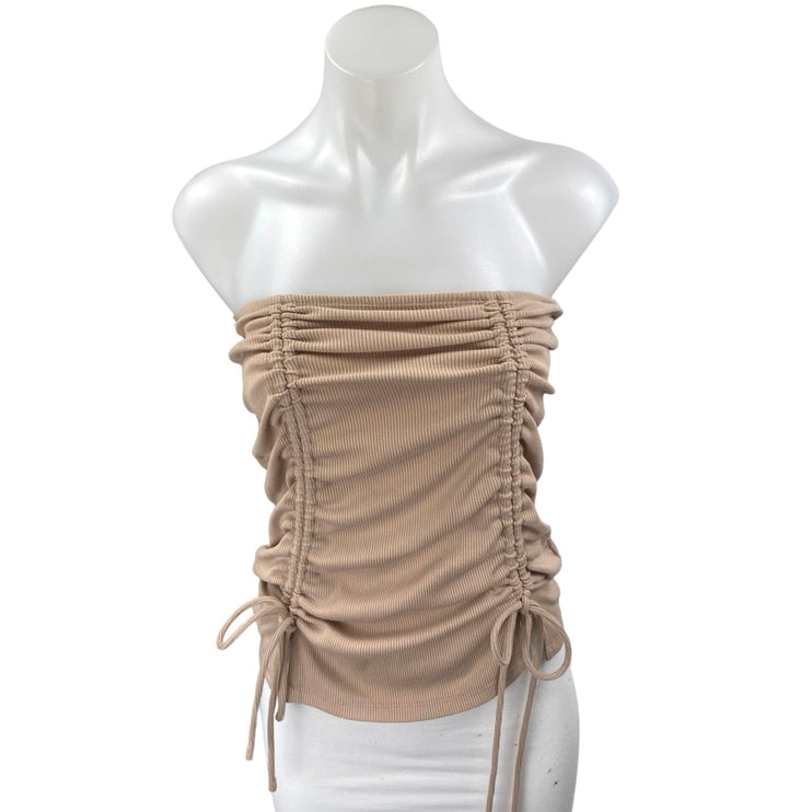 Princess Polly Brown Strapless Sleeveless Ruched Tie Ribbed Tube Tank Top Size 2