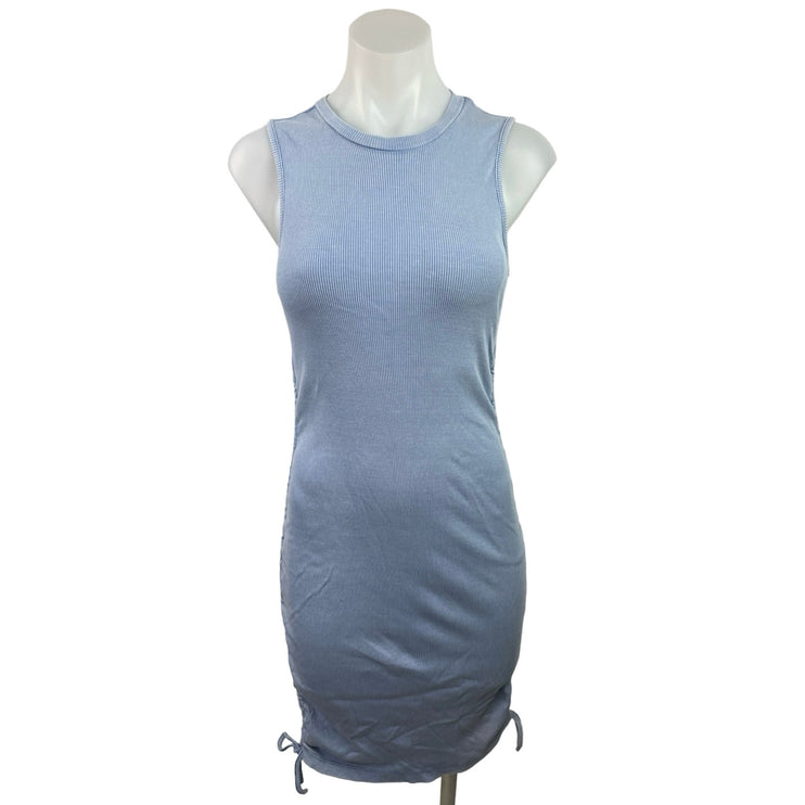 Garage Women's Blue Sleeveless Crew Neck Ruched Knee Length Tank Dress Size M