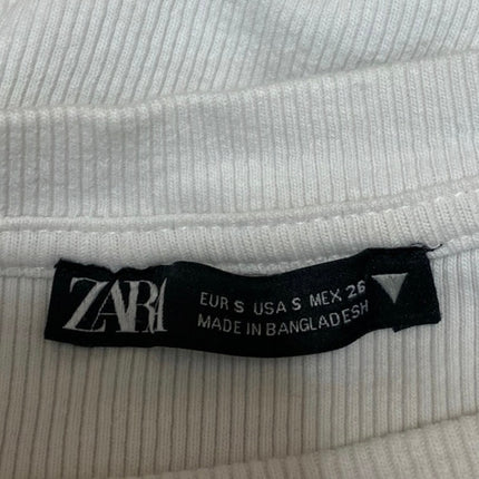 Zara Women's White Ruffle Sleeveless Ribbed Knit Blouse Crewneck Crop Top Size S