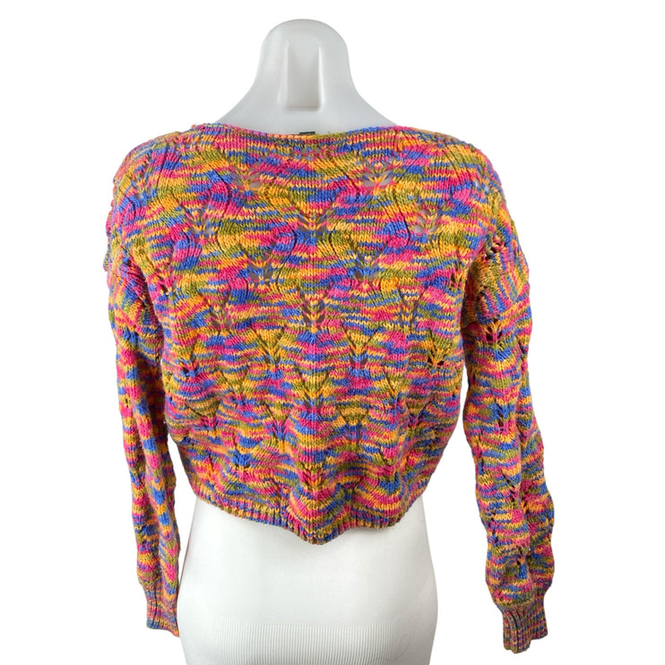 Wild Fable Multicolor Space Dye Crochet Long Sleeve Crop Pointelle Sweater Top S