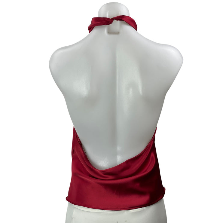 Zara Women's Red Silk Satin Halter Sleeveless Drape Backless Blouse Top Size S